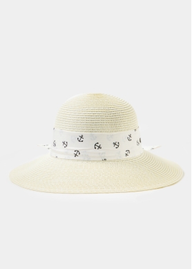 White Straw Hat w/ anchor ribbon