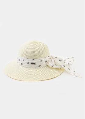 White Straw Hat w/ anchor ribbon