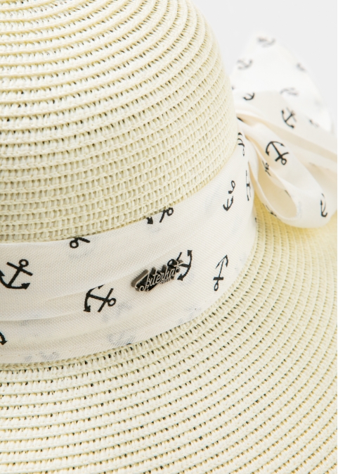 White Straw Hat w/ anchor ribbon
