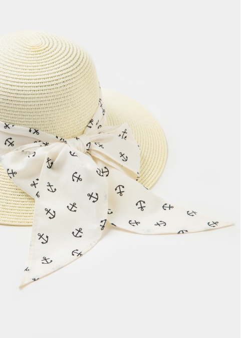 White Straw Hat w/ anchor ribbon