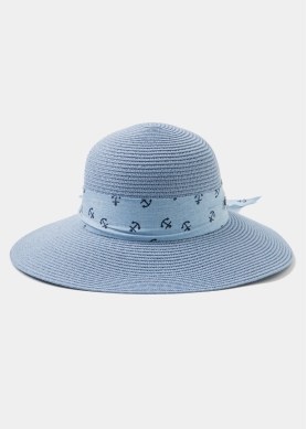 Blue Straw Hat w/ anchor ribbon