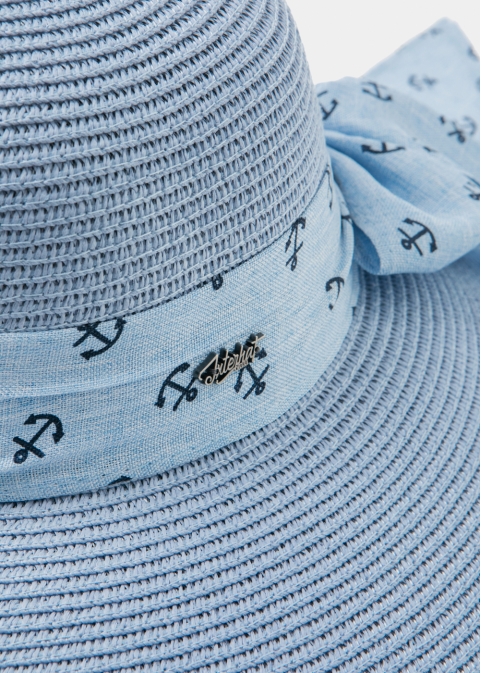 Blue Straw Hat w/ anchor ribbon