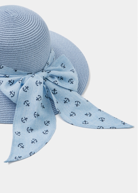 Blue Straw Hat w/ anchor ribbon