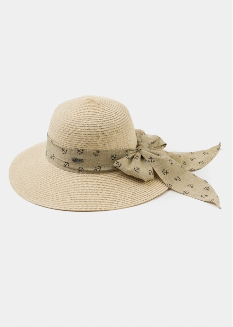 Beige Straw Hat w/ anchor ribbon