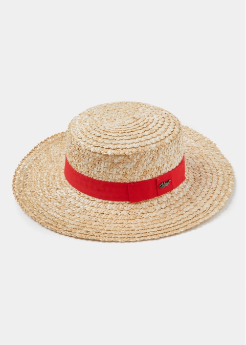 Straw Venice Style Hat w/ red ribbon