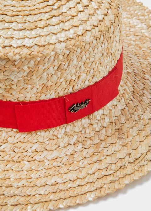 Straw Venice Style Hat w/ red ribbon