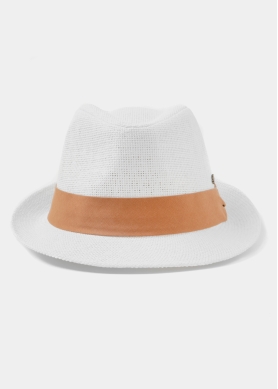 White Fedora Hat w/ camel hatband