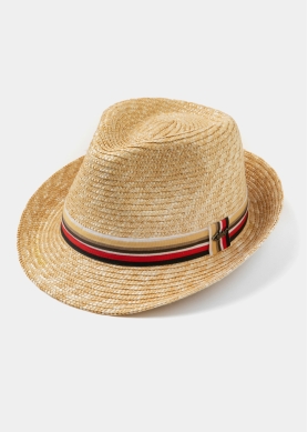 Natural Straw Fedora Hat w/ coloured hatband