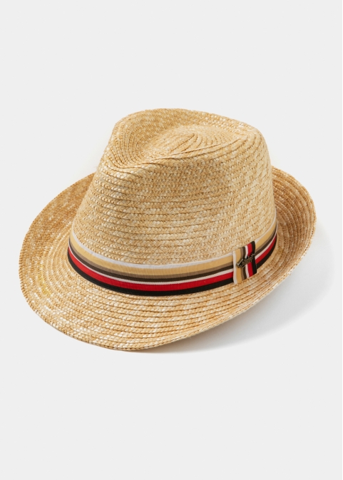 Natural Straw Fedora Hat w/ coloured hatband