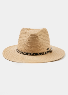 Beige Panama Style Hat w/ leopard belt