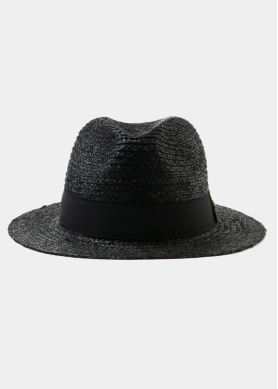 Black Raffia Panama Style Hat w/ black hatband