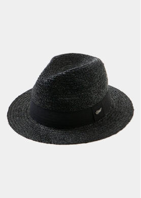 Black Raffia Panama Style Hat w/ black hatband