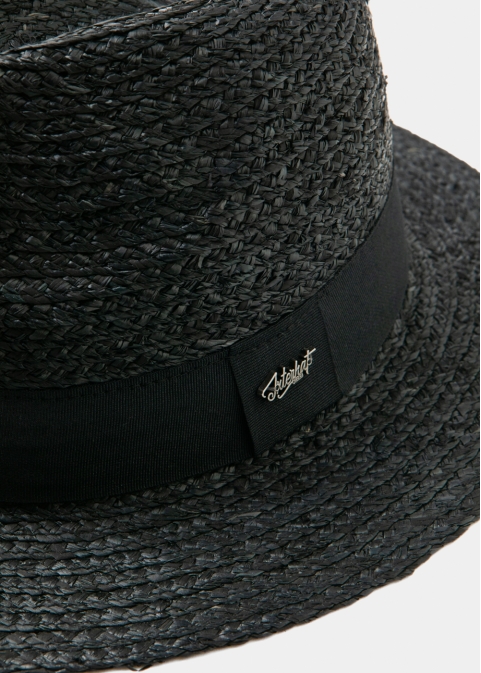 Black Raffia Panama Style Hat w/ black hatband