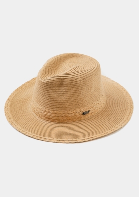 Brown Panama Style hat w/ braided details