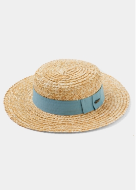 Straw Venice Style Hat w/ grey ribbon