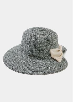 Cut Double Color Straw Hat w/ cream bow