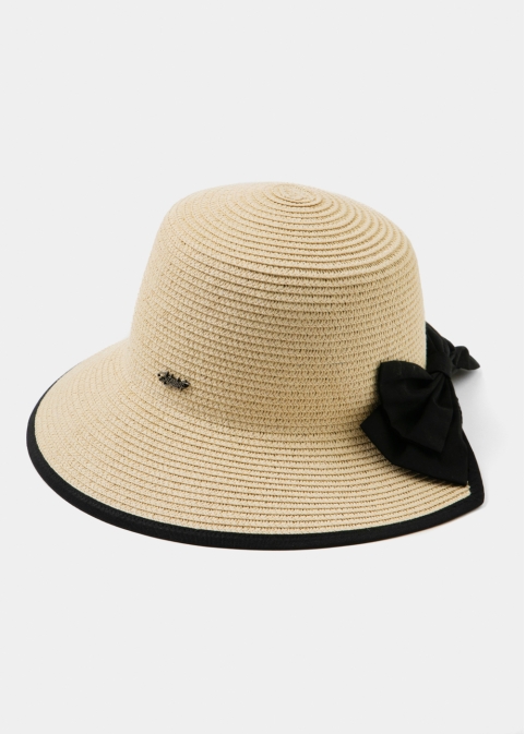 Cut Straw Hat w/ black bow