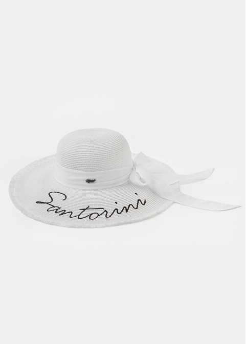 White "Santorini" Straw Hat w/ White Ribbon
