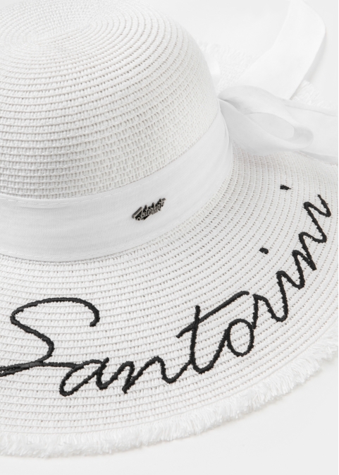 White "Santorini" Straw Hat w/ White Ribbon