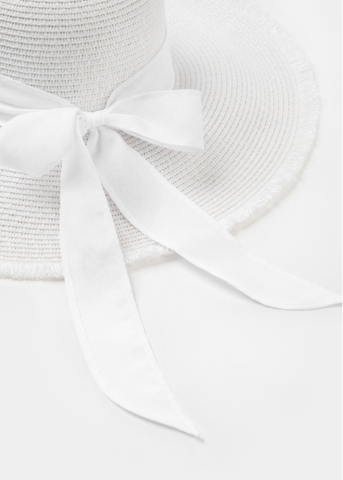 White "Naxos" Straw Hat w/ White Ribbon