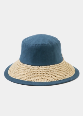 Navy Blue Bucket Cotton & Straw Hat 