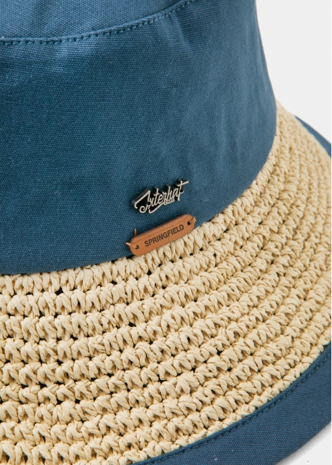 Navy Blue Bucket Cotton & Straw Hat 