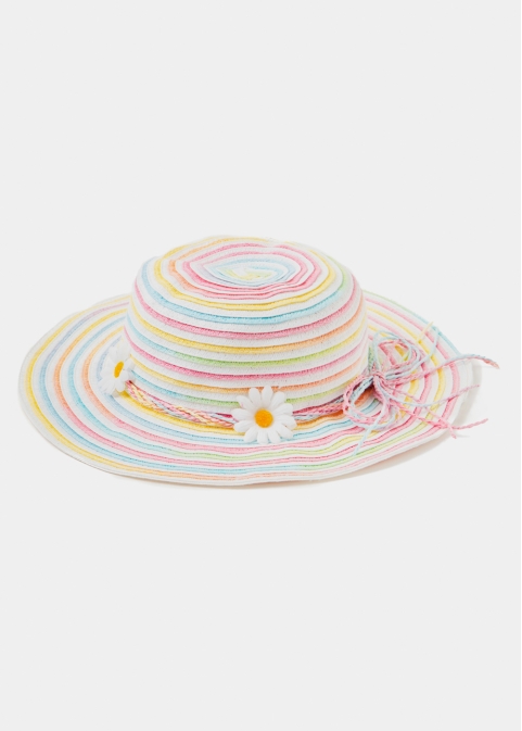 Girls Multicolour Straw Hat w/ Flower Details