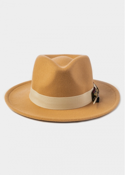 Camel Winter Hat w/ Beige Hatband and Details