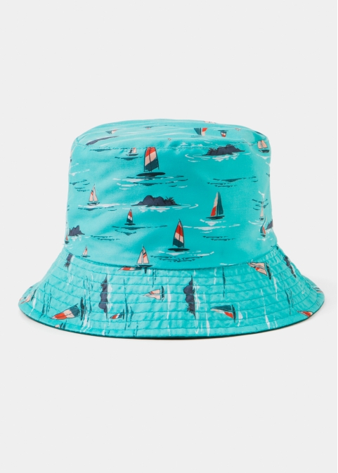 Double-Faced Bucket Hat Boats Pattern & Petrol