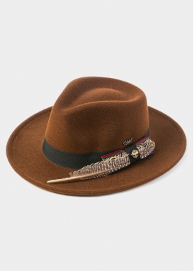 Brown Winter Hat w/ Black Hatband and Details