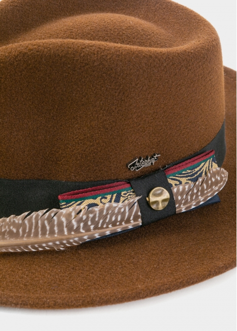 Brown Winter Hat w/ Black Hatband and Details