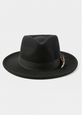 Black Winter Hat w/ Black Hatband and Details