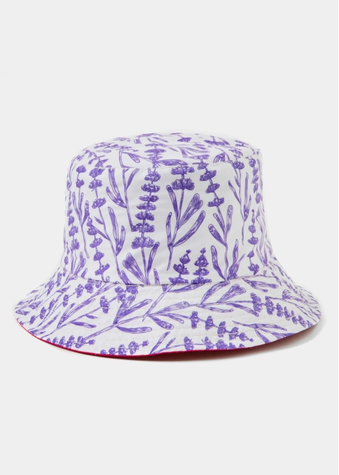 Double-Faced Bucket Hat Lavender Pattern & Fuchsia