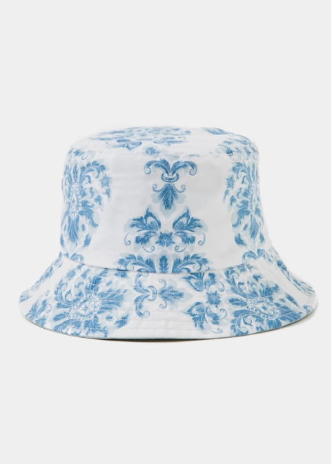 Double-Faced Bucket Hat Floral Baroque Pattern & Grey-Green