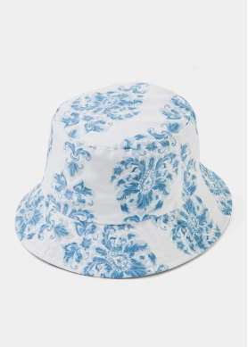 Double-Faced Bucket Hat Floral Baroque Pattern & Grey-Green