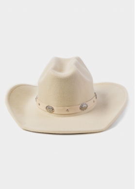 Cream Winter Hat w/ Leatherette Hatband