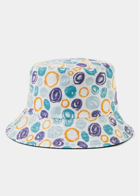 Double-Faced Bucket Hat Circles Pattern & Navy Blue
