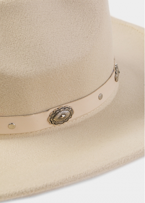 Cream Winter Hat w/ Leatherette Hatband