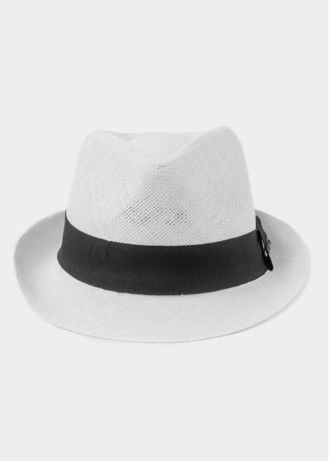 White Fedora Hat w/ black hatband 3