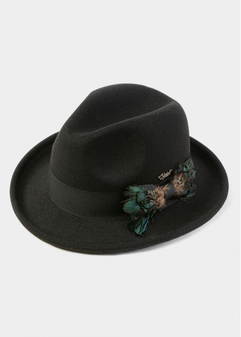 Black Winter Hat w/ Black Hatband and Feathers