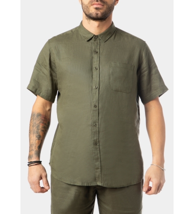 100% Linen Khaki Classic Shirt w/ Short Sleeves