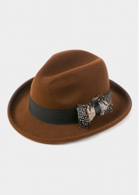 Brown Winter Hat w/ Black Hatband and Feathers