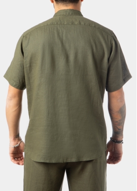 100% Linen Khaki Classic Shirt w/ Short Sleeves