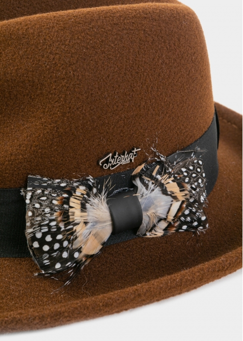 Brown Winter Hat w/ Black Hatband and Feathers