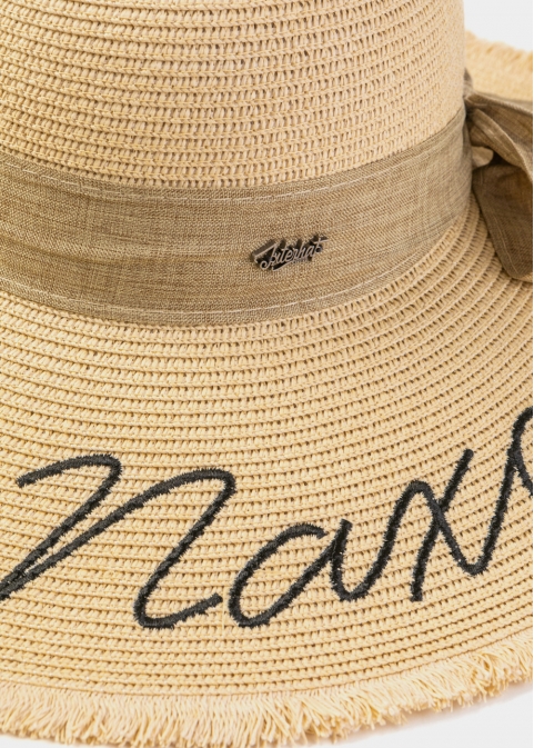 Beige "Naxos" Straw Hat w/ Beige Ribbon