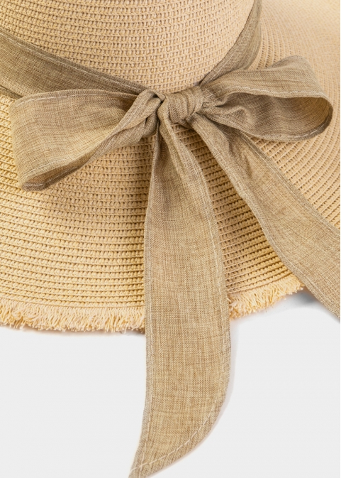 Beige "Naxos" Straw Hat w/ Beige Ribbon