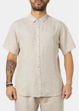 100% Linen Natural Beige Classic Shirt w/ Short Sleeves