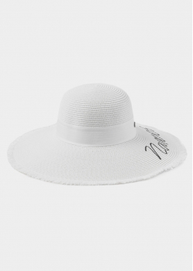 White "Naxos" Straw Hat w/ White Ribbon