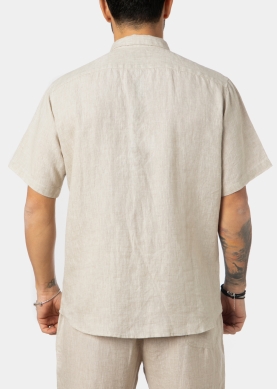 100% Linen Natural Beige Classic Shirt w/ Short Sleeves