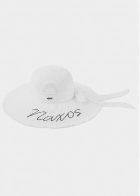 White "Naxos" Straw Hat w/ White Ribbon